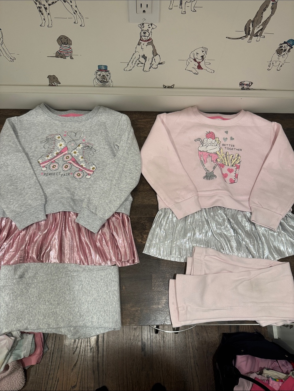 2 sets of Epic Threads Girls Top with matching leggings. Size 6 runs small.
